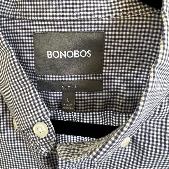 Bonobos Blue & White Checkered Plaid Slim Fit Button-Up Shirt Size Large - Picture 3 of 4